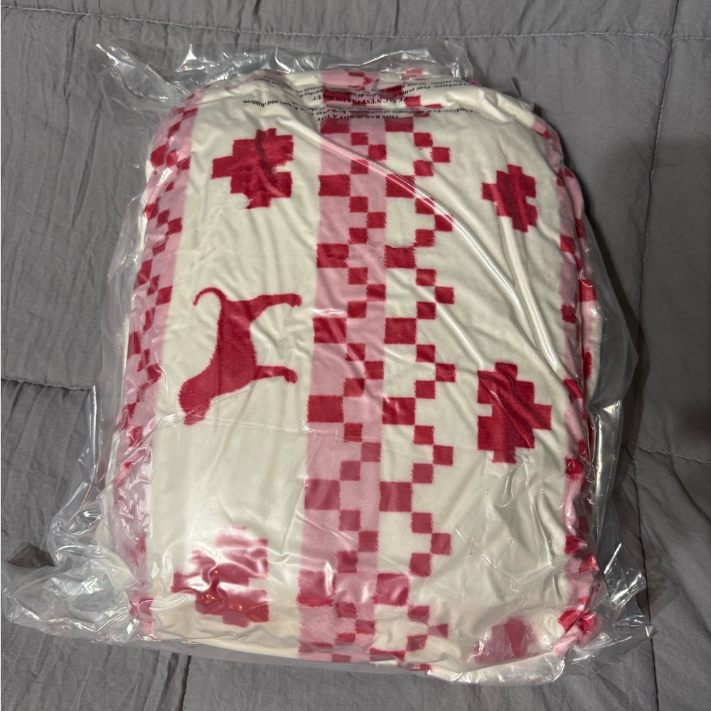PINK Victoria's Secret Red and Pink Blanket and Rhinestone Tote